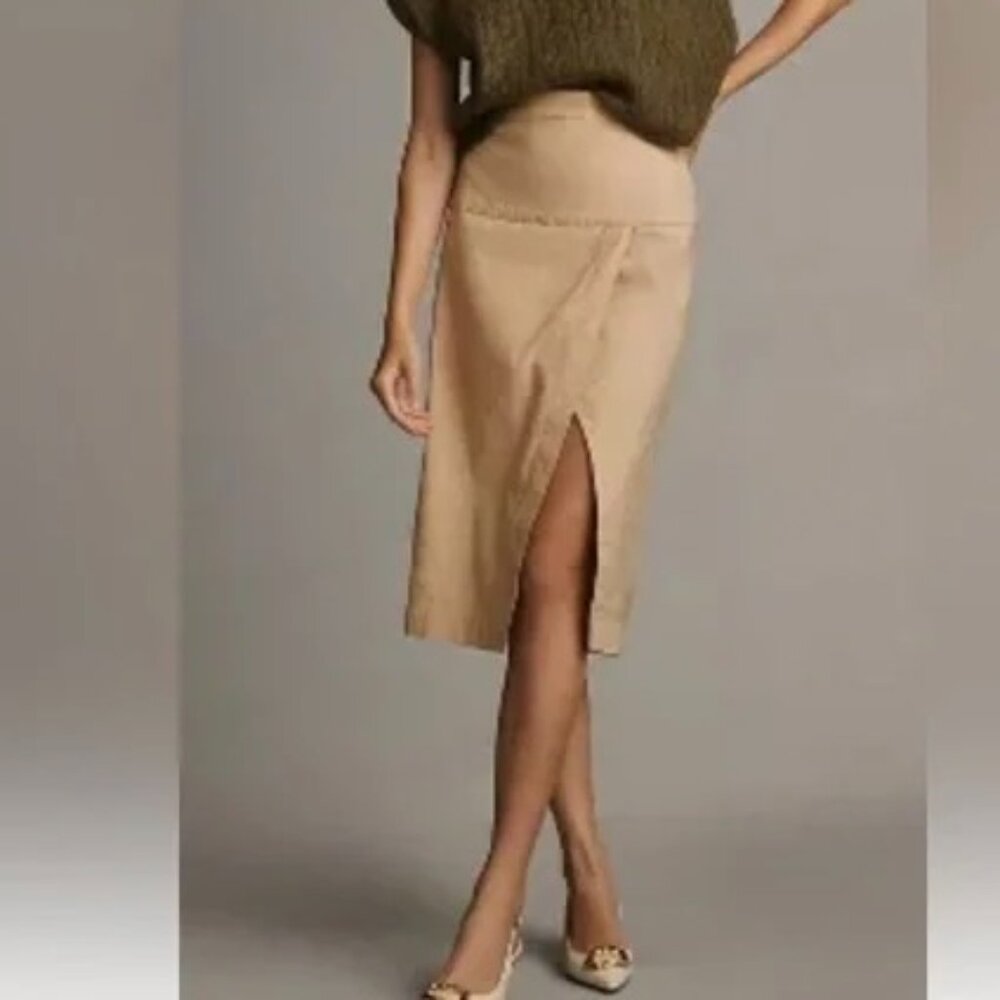 Anthropologie Skirt Linen Cotton Khaki Cream Toledo (6)